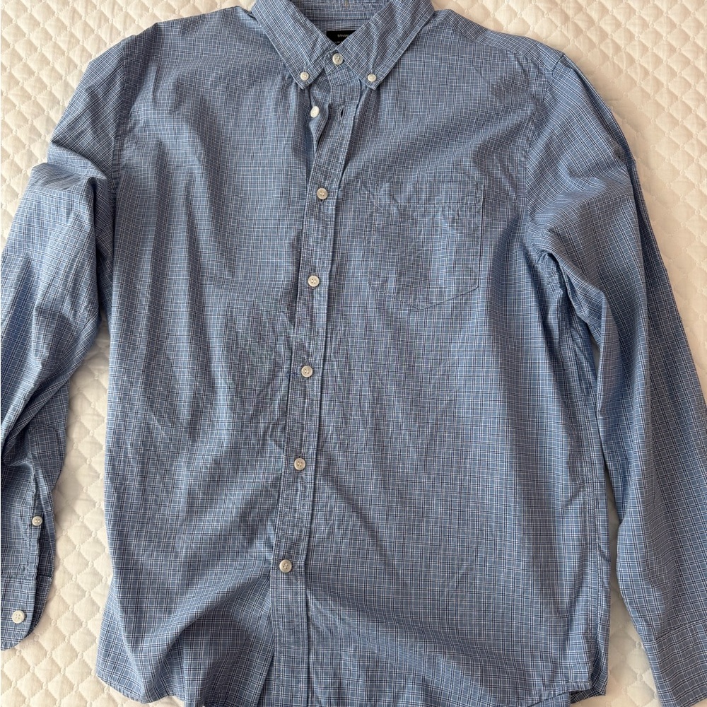 Banana Republic Factory Light Blue Checked Button-Down Shirt